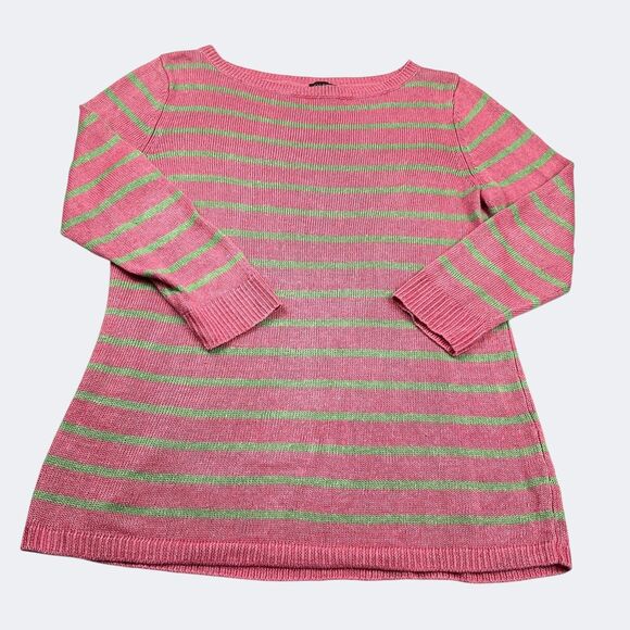 Talbots Linen Tunic Sweater Striped Long Sleeve Coastal Casual Pullover MEDIUM - Picture 1 of 10